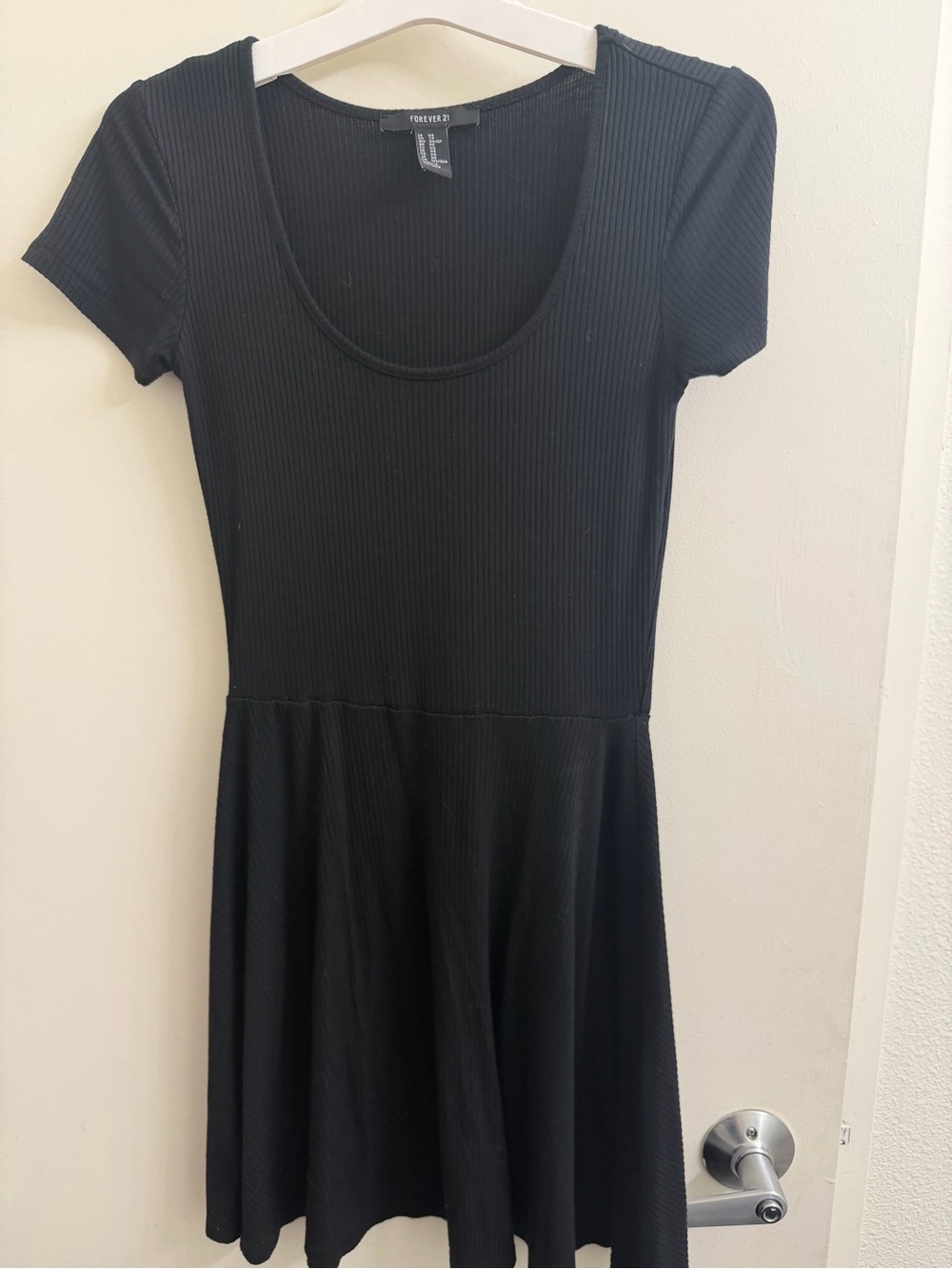 Forever 21 Black Ribbed Scoop-Neck Fit & Flare Mini Dress